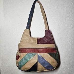 vintage 90s real leather patchwork whimsical shoulder bag